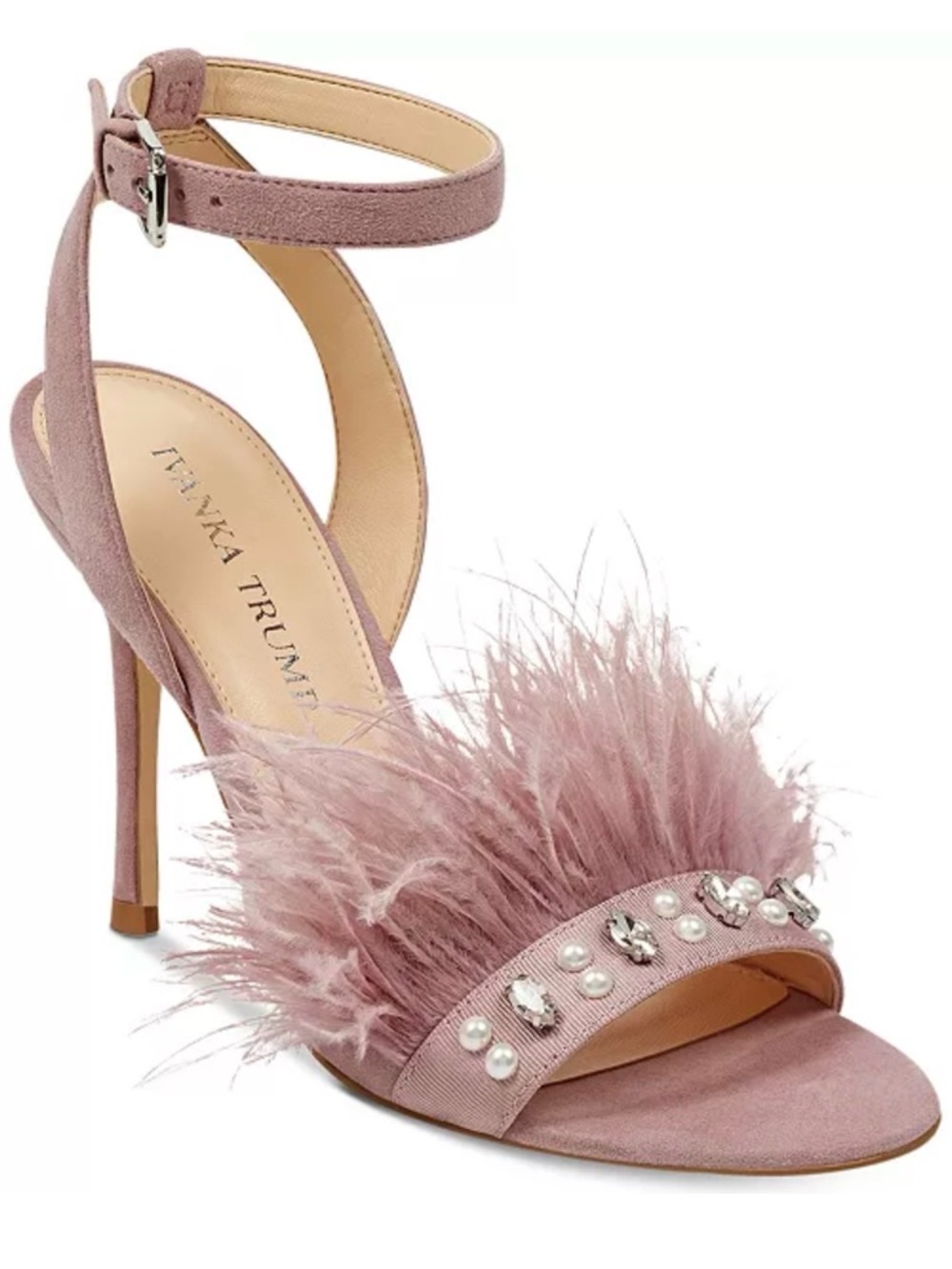 Ivanka Trump Feather & Jewel Ankle Strap Heels